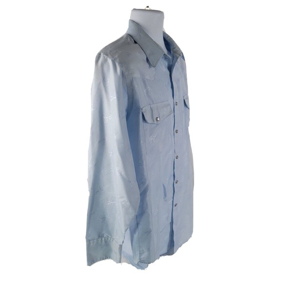 Vtg Stetson Saddle Tail Mens Shirt Sz L Embroidered Horse Pearl Snap Cowboy Blue - Picture 6 of 7